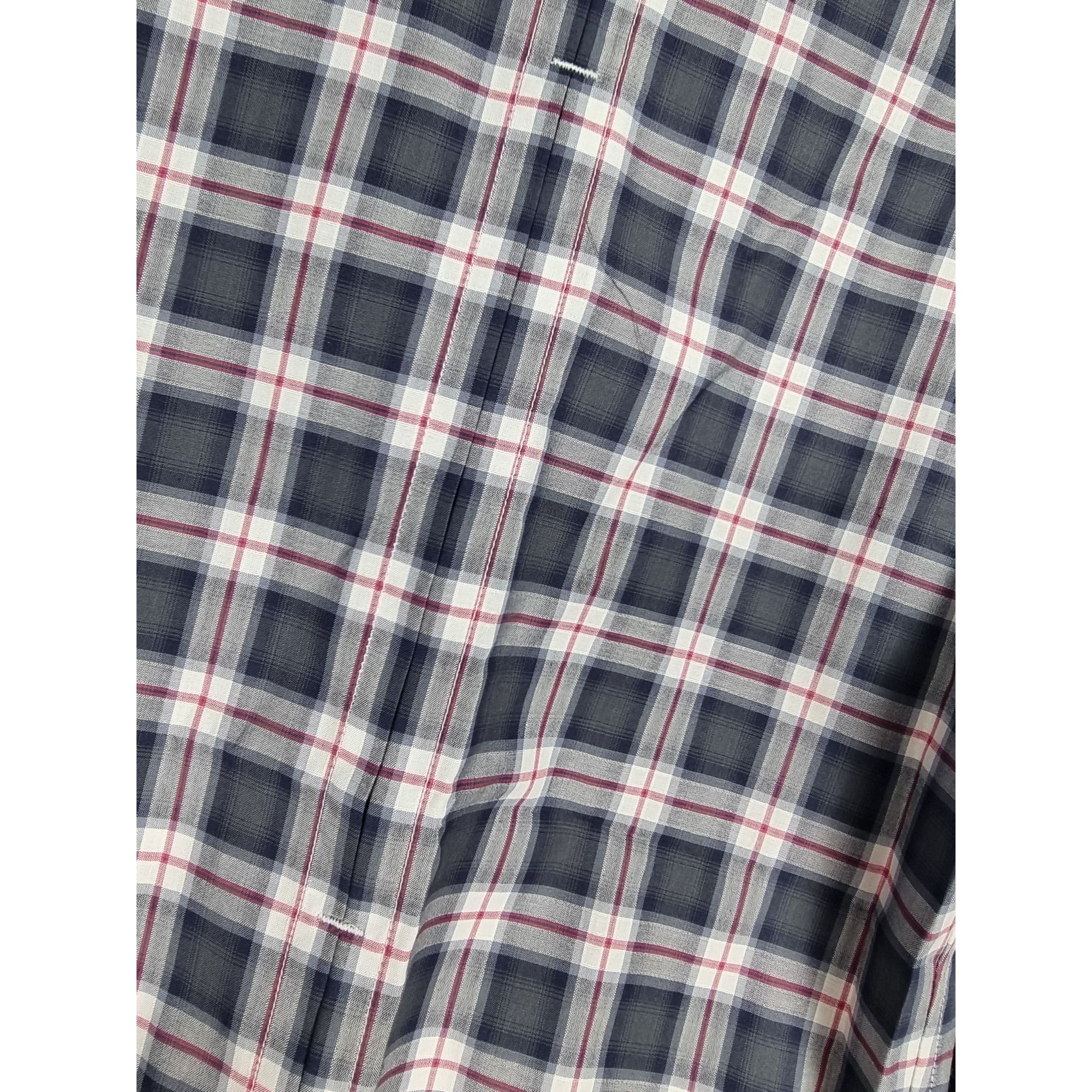 Karl Lagerfeld Mens Slim Fit Navy Plaid Button-Up Shirt Long Sleeves Cotton Blend Size 39
