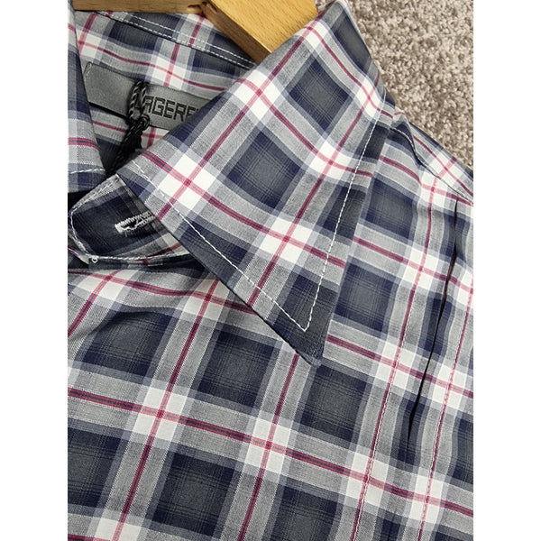Karl Lagerfeld Mens Slim Fit Navy Plaid Button-Up Shirt Long Sleeves Cotton Blend Size 39