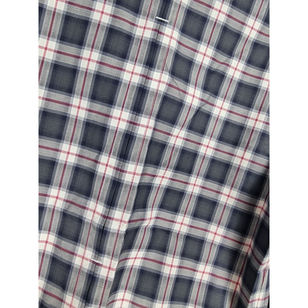 Karl Lagerfeld Mens Slim Fit Navy Plaid Button-Up Shirt Long Sleeves Cotton Blend Size 39