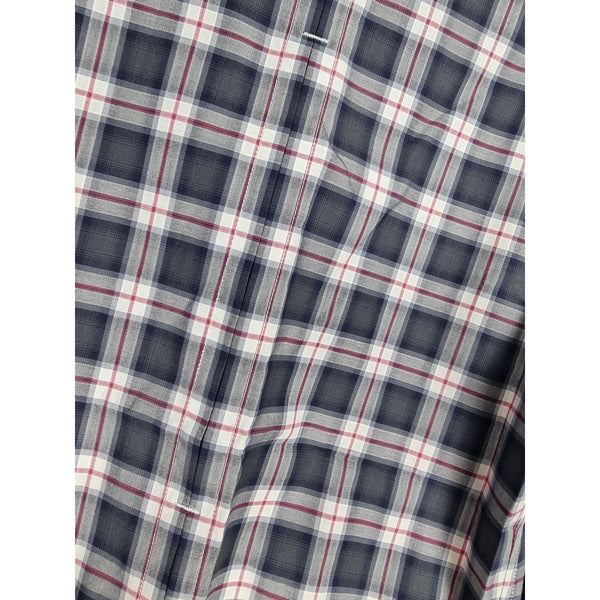 Karl Lagerfeld Mens Slim Fit Navy Plaid Button-Up Shirt Long Sleeves Cotton Blend Size 39