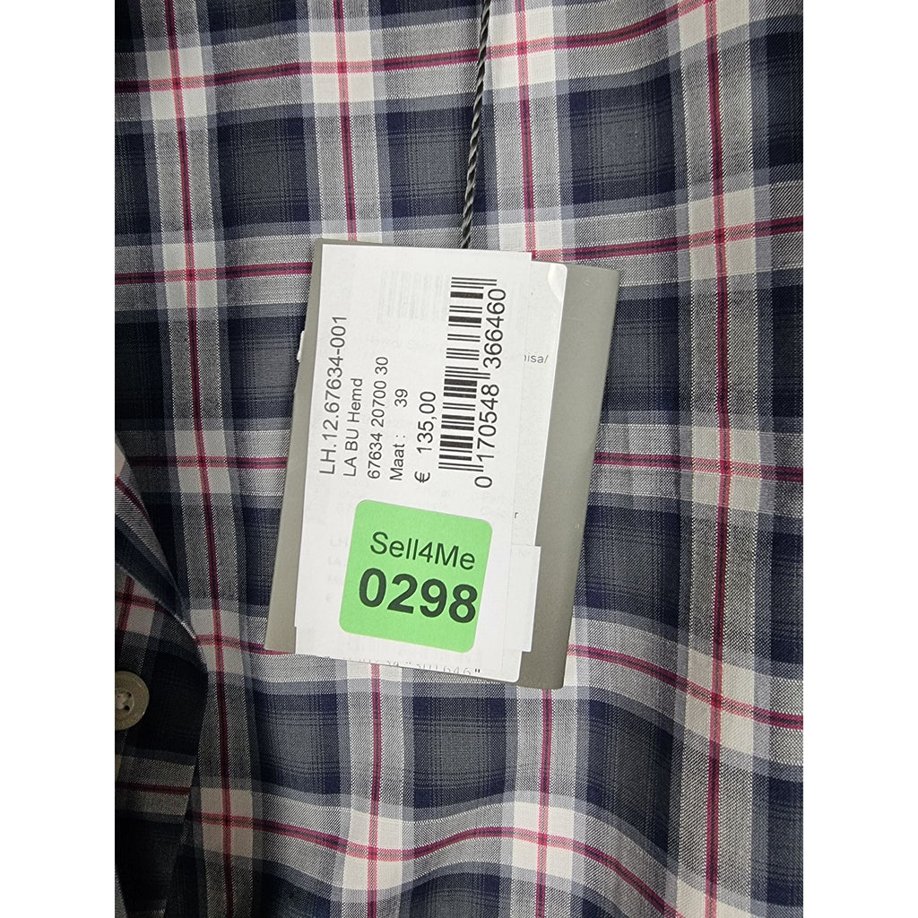 Karl Lagerfeld Mens Slim Fit Navy Plaid Button-Up Shirt Long Sleeves Cotton Blend Size 39