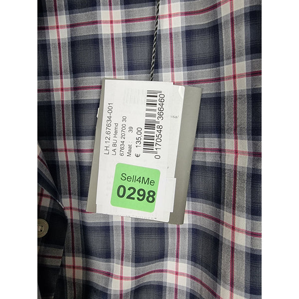 Karl Lagerfeld Mens Slim Fit Navy Plaid Button-Up Shirt Long Sleeves Cotton Blend Size 39