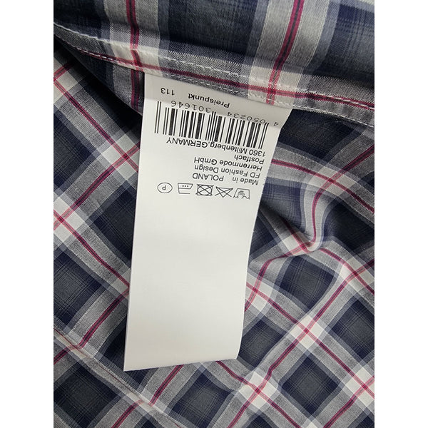 Karl Lagerfeld Mens Slim Fit Navy Plaid Button-Up Shirt Long Sleeves Cotton Blend Size 39