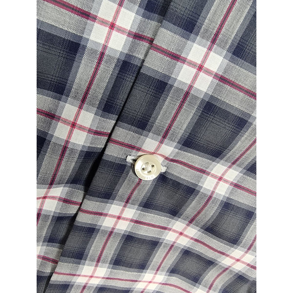 Karl Lagerfeld Mens Slim Fit Navy Plaid Button-Up Shirt Long Sleeves Cotton Blend Size 39